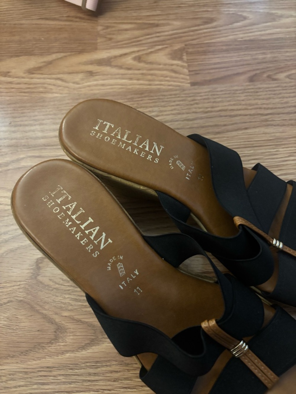 Italian Shoemakers Black Cork-Effect Wedge Slide Sandals Size 11 - Picture 8 of 9